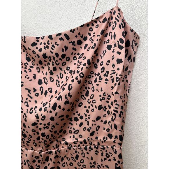 Reformation Silk Cheetah Mini Dress Pink/Black US 6 Spaghetti Strap - Picture 2 of 13